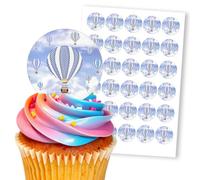 Hot Air Balloons Blue Sky Party, 30 Edible Paper 1.5" Cupcake Toppers