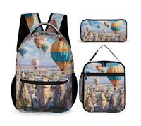Hot Air Balloons Cappadocia Turkey Backpack Lunch Bag Pencil Case Set Large Capacity Travel Bag 3-Piece