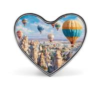 Hot Air Balloons Cappadocia Turkey Badge Pin Brooch Button Stylish Heart Shaped Decorative for Clothes Backpacks Hats