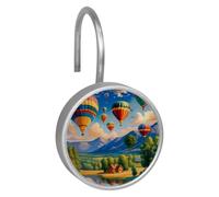 Hot Air Balloons Color Pattern Double Glide Shower Curtain Hooks - Rustproof Stainless Steel Rings for Bathroom Shower Rods & Curtains