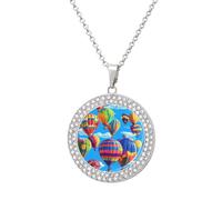 Hot Air Balloons Colorful Fashion Women's Diamond Necklace Shiny Round Pendant Jewelry Romantic Gifts