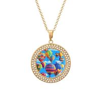 Hot Air Balloons Colorful Fashion Women's Diamond Necklace Shiny Round Pendant Jewelry Romantic Gifts