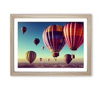 Hot Air Balloons In Flight Framed Print | A3 Oak Framed Wall Art | Ready to Hang | Modern Nature Picture | Living Room Bedroom Lounge Office