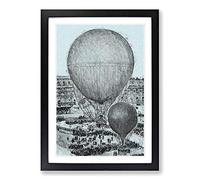 Hot Air Balloons in Paris by Henri Gifford Framed Print | A2 Black Framed Wall Art | Ready to Hang | Modern Nature Picture | Living Room Bedroom Lounge Office