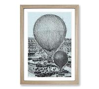 Hot Air Balloons in Paris by Henri Gifford Framed Print | A2 Oak Framed Wall Art | Ready to Hang | Modern Nature Picture | Living Room Bedroom Lounge Office