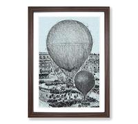 Hot Air Balloons in Paris by Henri Gifford Framed Print | A2 Walnut Framed Wall Art | Ready to Hang | Modern Nature Picture | Living Room Bedroom Lounge Office