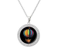 Hot Air Balloons Multicolored Diamond Necklace Dainty Round Pendants Jewelry for Women Silver-style