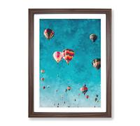 Hot Air Balloons On The Rise Painting Modern Framed Print | A4 Walnut Framed Wall Art | Ready to Hang | Modern Historical Picture | Living Room Bedroom Lounge Office
