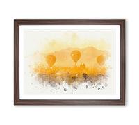 Hot Air Balloons Over Bagan In Abstract Modern Art Framed Wall Art Print, Ready to Hang Picture for Living Room Bedroom Home Office Décor, Walnut A4 (34 x 25 cm)