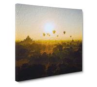 Hot Air Balloons Over Bagan in Myanmar Canvas Print | Gallery Wrapped 30mm Frame Wall Art | 14x14 inches | Ready to Hang | Modern Picture | Living Room Bedroom Lounge Office