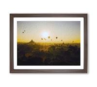 Hot Air Balloons Over Bagan In Myanmar Modern Art Framed Print | A2 Walnut Framed Wall Art | Ready to Hang | Modern Nature Picture | Living Room Bedroom Lounge Office