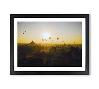 Hot Air Balloons Over Bagan In Myanmar Modern Art Framed Wall Art Print, Ready to Hang Picture for Living Room Bedroom Home Office Décor, Black A2 (64 x 46 cm)