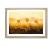 Hot Air Balloons Over Myanmar Painting Framed Print | A2 Oak Framed Wall Art | Ready to Hang | Modern Historical Picture | Living Room Bedroom Lounge Office