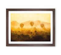 Hot Air Balloons Over Myanmar Painting Modern Art Framed Print | A2 Walnut Framed Wall Art | Ready to Hang | Modern Historical Picture | Living Room Bedroom Lounge Office