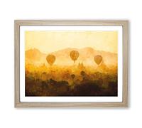 Hot Air Balloons Over Myanmar Painting Modern Art Framed Print | A3 Oak Framed Wall Art | Ready to Hang | Modern Historical Picture | Living Room Bedroom Lounge Office