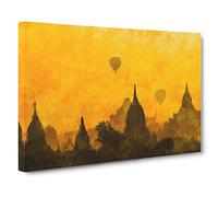 Hot Air Balloons Over Old Bagan Painting Modern Art Canvas Wall Art Print Ready to Hang, Framed Picture for Living Room Bedroom Home Office Décor, 30x20 Inch (76x50 cm)