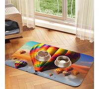 Hot Air Balloons Pet Feeding Mat Absorbent Pu Leather Dog Cat Food Mats Contain Spills Protects Floors, Anti-Slip Rubber Backing Dog Bowl Mats Easy Clean Pet Placemats 30x45cm