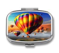 Hot Air Balloons Pill Organizer with 2 Compartments Metal Square Pill Case Small Pill Box Portable Medicine Box Slim Travel Pill Container Medicine Organizer for Daily Use