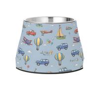 Hot Air Balloons Planes Cars Boats Dog Raised Bowl, 540 ML Feeding Food Pet Bowl Stainless Steel Non-slip High Capacity Cat Bowl