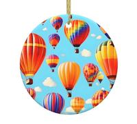 Hot Air Balloons Print Christmas Decorations Santa Xmas Tree Ceramic Round Hanging Keepsake Gifts Holiday