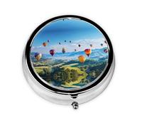 Hot Air Balloons Print Pill Box, Round Pill Organizer, 3 Compartment Small Pill Case for Purse & Pocket, Portable Medicine Box, Travel Pill Case