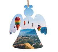 Hot Air Balloons Print -Print Christmas Wooden Ornaments 2PCS- Handmade Eco-Friendly Hanging Decor For Tree Gifts Holiday Festivities.