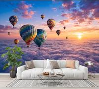 Hot Air Balloons Sea Clouds Sunrise Wall Mural Wallpaper | Dreamy Natural Scenery Walls Art Murals, Silk Panoramic Poster, Poster Decoration Wall Covering for Bedroom Living Room Home Decor 200x140cm