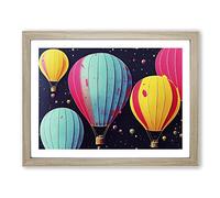 Hot Air Balloons Splashed Vol.2 Abstract H1022 Framed Print for Living Room Bedroom Home Office Décor, Wall Art Picture Ready to Hang, Oak A3 Frame (46 x 34 cm)