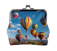 Hot Air Balloons Women's Leather Kiss Lock Pouch â€“ Stylish Small Zipper-Free Wallet for Coins, Cards, Makeup & Essentials â€“ Compact & Lightweight Design for Daily Use, Travel & Gifting