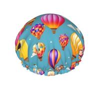 Hot Air Colorful Balloons Print Shower Cap Reusable Bath Cap Double Layer Bath Hair Caps, Keeps Hair Dry, Fits All Head