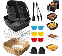 Hot Air Fryer Accessories 19-23 cm, Square Airfryer Accessories for Ninja, Philips, Cosori, Russell Hobbs, Tefal, Cecotec 4.5L-8L, with Cooking Grate Silicone Mould Insert Airfryer Baking Paper