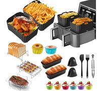 Hot Air Fryer Accessories for Ninja AF400EU Double Stack 9.5 L, Airfryer Accessories Compatible with YASHE 9L and Juskys 9L Hot Air Fryer, 20 Pieces Silicone Mould Set with Grill and Bread Baking Tray