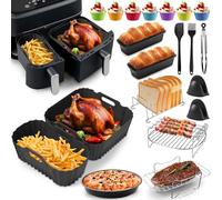 Hot Air Fryer Accessories for Philips Dual Basket 3000 Series NA350, 5000 Series NA550 3L/6L & Cookwise Dual Air Fryer 9L, 19 Pieces Airfryer Silicone Mould Accessory Set with Cooking Grate, Cake and