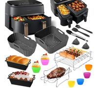 Hot Air Fryer Accessories for Philips Dual Basket Airfryer 3000 Series 6L/3L - 23 Pieces Airfryer Silicone Mould Accessory Set - Cooking Grate, Cake Bread Mould for Philips Airfryer 3000-5000 Series