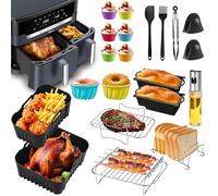 Hot Air Fryer Accessories for Tefal Dual Easy Fry XXL 11 L (6.5 L + 4.5 L), 21 Pieces Airfryer Accessories Silicone Mould Set for Tefal Hot Air Fryer EY942B, with Reusable Silicone Liner and Stainless