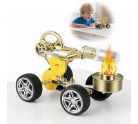 Hot Air Stirling Engine Car Model, Single Cylinder Steam Engine Model Building Kits with Car Movement, Steam Heat Power Generator Science Education Kit for Kids Birthday Christmas New Year Gift
