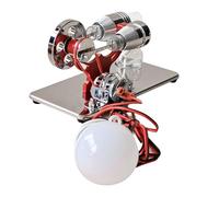 Hot Air Stirling Engine Electricity Generator Motor Model with LED Bulb Flywheel Design Science Experiment with CNC Aluminum Alloy Base DIY Education Toy for Teacher Adults Kids (Red)