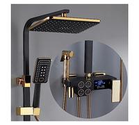 Hot and Cold Digital Shower Set Faucet Bathroom System Black Gold Square Head Bath(0540B1- hot and Cold)