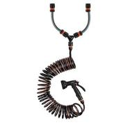 Hot and Cold Dog Shower Spiral Hose Kit 10m - 3 Way Splitter for Mixing - 9 Spray Pattern Gun - Anti Kink Extendable Coil Hose - Pet Wash Patio Outdoor Cleaning - Hozelock Gardena Compatible Fittings