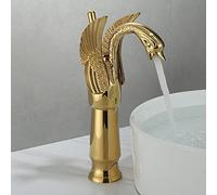 hot and Cold European washbasin wash Basin Bathroom Vintage Full Copper Antique undercounter Basin Golden Faucet swan, White Gold swan (countertop Basin)