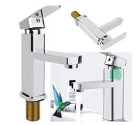 Hot and Cold Taps Bathroom Sink Tap Waterfall Toilet Sink Taps Basin Tap with Solid Brass Base,Single Lever Monoblock Mixer Faucet with Zinc Alloy and Two Hoses,Easy Installion