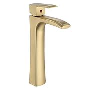 Hot and Cold Water-tap Nordic Brushed Gold Simple Light Luxury Faucet Bathroom Cabinet Wash Basin Thicken All Bronze Taps Mixing Valve Faucet Wash Basin Brass Faucets Vessel Faucet (High)