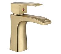 Hot and Cold Water-tap Nordic Brushed Gold Simple Light Luxury Faucet Bathroom Cabinet Wash Basin Thicken All Bronze Taps Mixing Valve Faucet Wash Basin Brass Faucets Vessel Faucet (High)