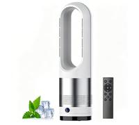 Hot and Cool Bladeless Tower Fan 18 Inch Oscillating Air Circulator with 8 Speeds Timer Smart Remote Purifier for Home Bedroom silver