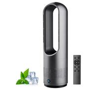 Hot and Cool Bladeless Tower Fan 18 Inch Oscillating Air Circulator with 8 Speeds Timer Smart Remote Purifier for Home Bedroom silver
