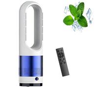 Hot and Cool Bladeless Tower Fan 18 Inch Oscillating Air Circulator with 8 Speeds Timer Smart Remote Purifier for Home Bedroom silver