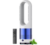 Hot And Cool Bladeless Tower Fan With Remote, 18 Inch Oscillating Air Circulator With 8 Speeds & Timer, Air Purifier Fan For Home, Office, Bedroom, Gray Blue Blue