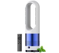 Hot and Cool Bladeless Tower Fan with Remote, 18 Inch Oscillating Air Circulator with 8 Speeds & Timer, Air Purifier Fan for Home, Office, Bedroom, Gray blue
