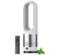 Hot and Cool Bladeless Tower Fan with Remote, 18 Inch Oscillating Air Circulator with 8 Speeds & Timer, Air Purifier Fan for Home, Office, Bedroom, Gray gray