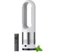 Hot And Cool Bladeless Tower Fan With Remote, 18 Inch Oscillating Air Circulator With 8 Speeds & Timer, Air Purifier Fan For Home, Office, Bedroom, Gray Blue Gray